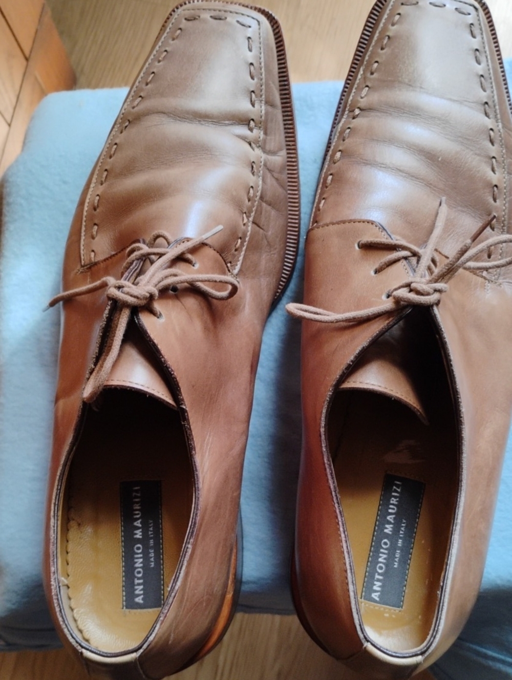 Antonio Maurizi Tan Leather Lace-Up Moc Toe Oxfords